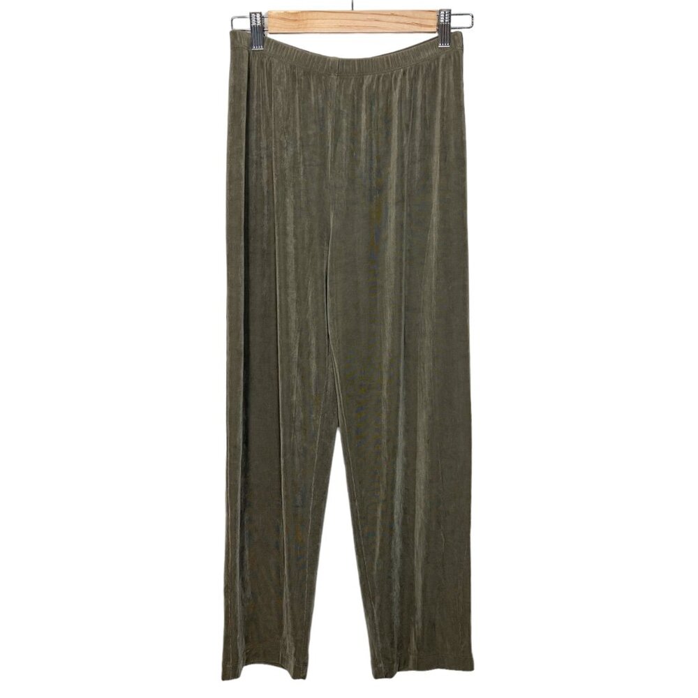 CHICO'S Travelers Pants M Elastic Waistband Green Short Strechy Pullon Sz Medium